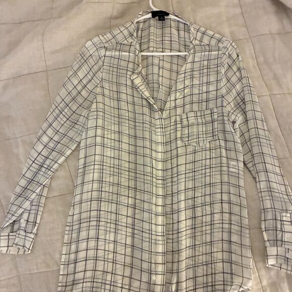 Lumiere White and Grey Sheer Blouse, Size Small - Picture 1 of 2